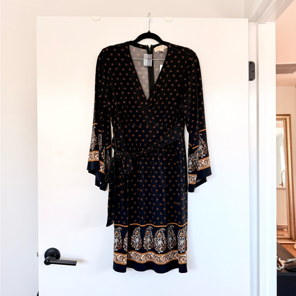 Michael Kors Black and Gold Patterned Dress